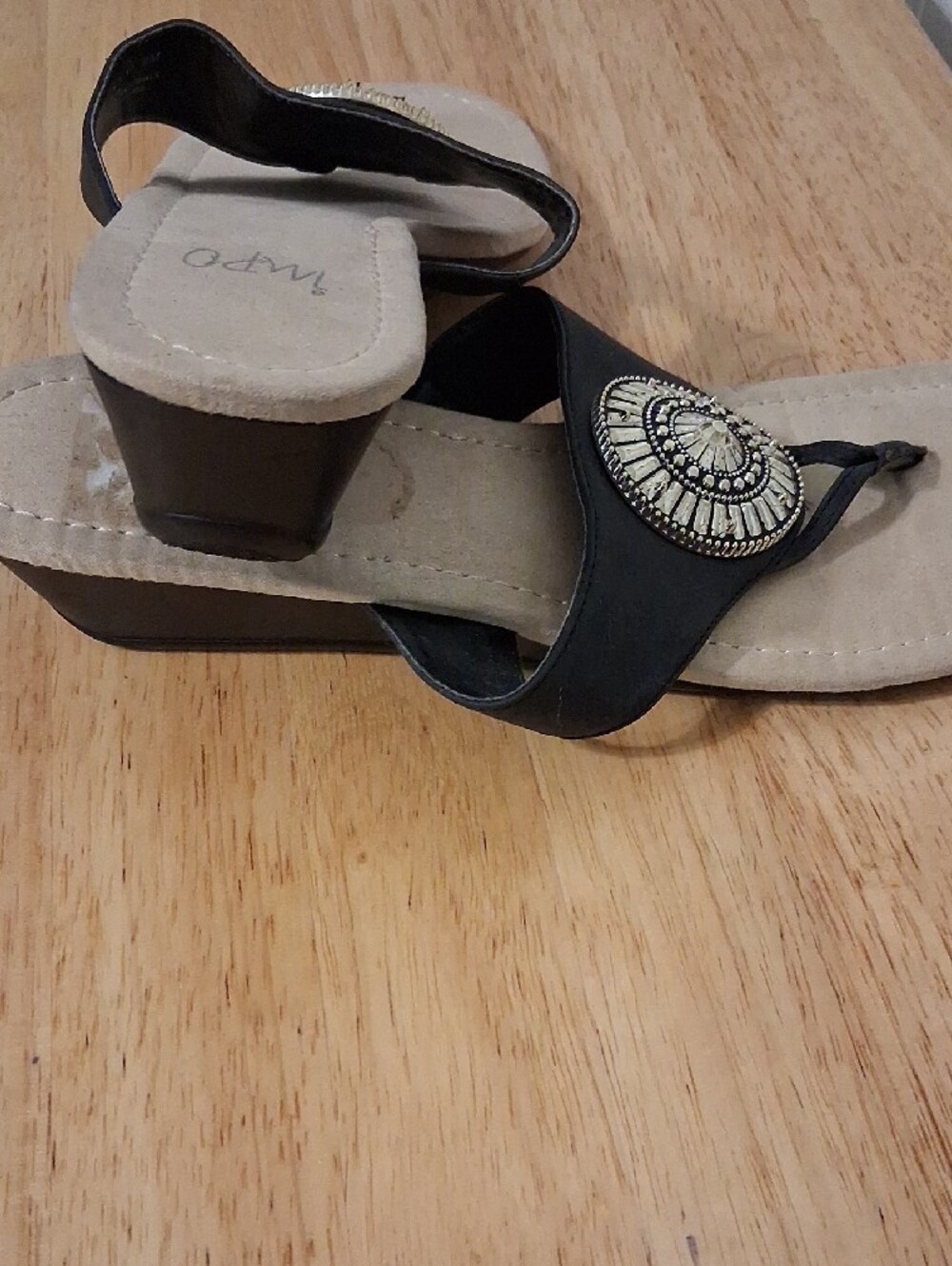 Impo Black Sandal with Gold Medallion Accent - Picture 2 of 4